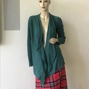Eileen Fisher Spruce Green Cotton Silk Cascading Italian Yarn Cardigan Sweater M